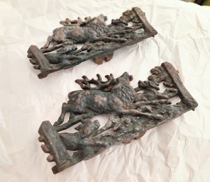 Pair Of Antique Wall Plaques Of A Deer Hunt Scene