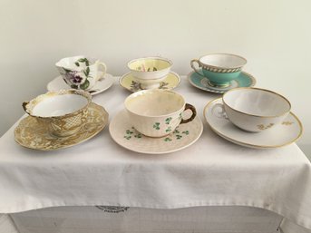 Grouping Of Six Different European Vintage/antique Tea Cups And Saucers