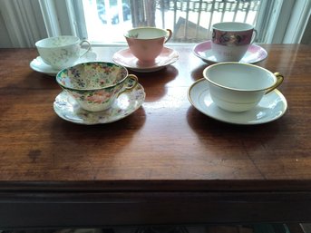Set Of Vintage Porcelain Tea Cups And Saucers