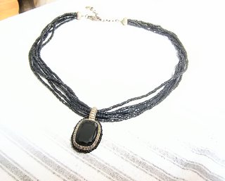 Antique Style Black Beaded Necklace