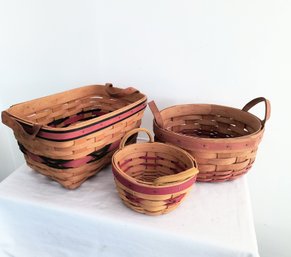 Longaberger Baskets With Leather Handles And Red Accents