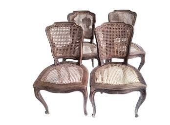 Vintage Italian Caned Chairs In Light Walnut