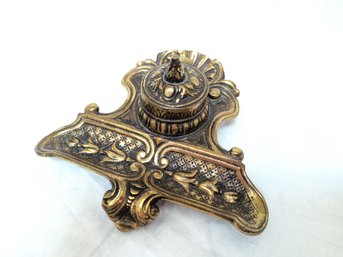 Gorgeous Vintage Brass Inkwell With Elaborate Embossing