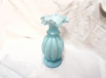 Vintage Glass Vase With Ruffled Rim, Possibly Italian