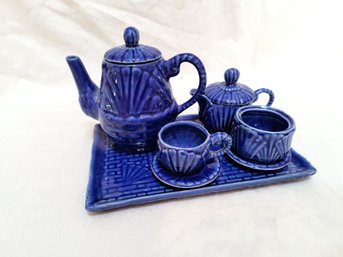 Vintage Glazed Ceramic Tea Set With Tray