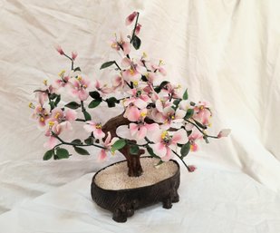 Vintage Bonsai Tree With Stone Flowers