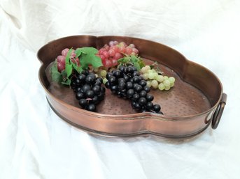 Large Copper-toned Tray With Faux Grapes