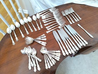 Large Set Of Flatware With Serving Pieces By International Deep Silver