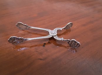 Antique Swedish Silver Plated Pair Of Tongs