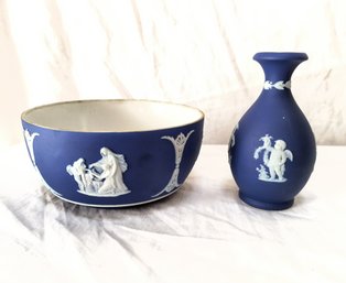 Wedgewood Made In England Cobalt Blue Vessel And Bowl