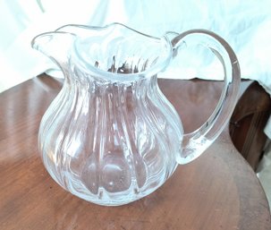 Pretty Glass Pitcher / Carafe With Ruffled Edge