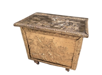 Exceptional Brass Covered Trunk / Box With Raised Design