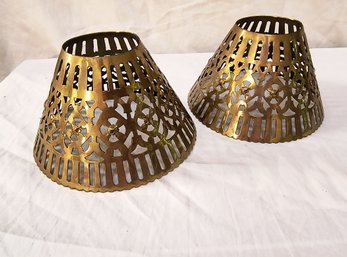 Pair Of Small Vintage Perforated Brass Shades