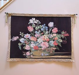 Woven Floral Tapestry With Hanging Rod