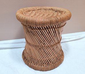 Vintage Wicker Ottoman, Stool Or Stand / Plant Stand