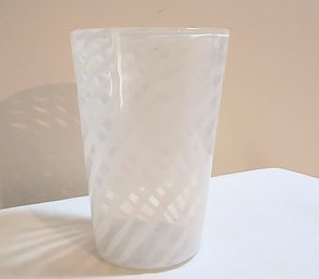 Glass Vase With White Swirling Pattern