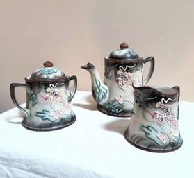 Vintage Made In Japan Tea Set With Raised Dragon Motif