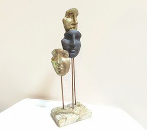 Amazing Signed Sculpture In Metal With Stone Base