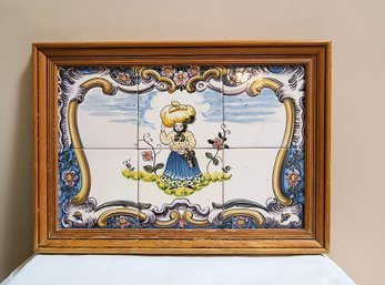 Painted Tile Tray / Picture With Wood Frame