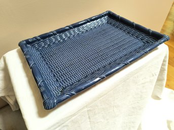 Made In Portugal Glazed Ceramic Tray / Platter With Basket Weave Pattern