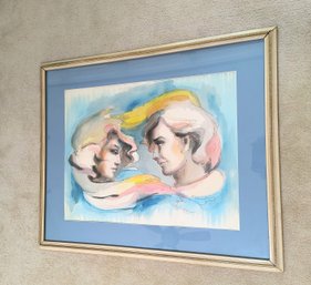 Large Signed Framed Work On Paper Of A Couple.