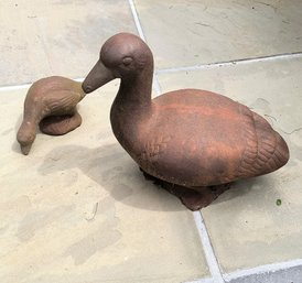 Very Charming Duck And Duckling In Cast Iron