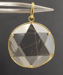 STUNNING VINTAGE 14K GOLD RUTILATED QUARTZ CRYSTAL STAR OF DAVID PENDANT