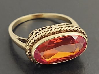 STUNNING ANTIQUE ART DECO 14K GOLD 4.60ct ORANGE SAPPHIRE RING