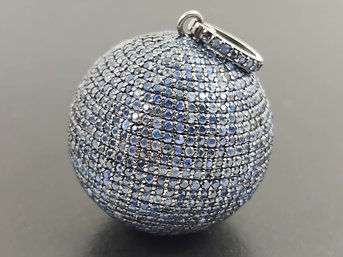 STUNNING HIGH END DESIGNER SIENA STERLING SILVER PAVE BLUE SAPPHIRE BALL PENDANT