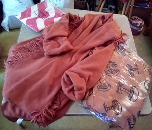 3X Dark Peach Fleece Poncho, Unopened Avon Summer Cover Up  &  New Shop Therapy Tablecloth BR4