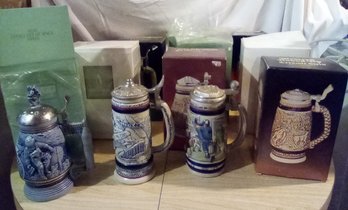 12 Ceramic  Steins Hand Crafted In Brazil Exclusively For Avon-most With Original Boxes LH/CVA