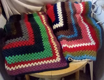 Two Large Hand Crocheted Afghan Blankets      /Bsmt