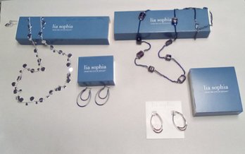 Four Pieces Of Lia Sophia Jewelry In Original Gift Boxes: 2 Necklaces & 2 Pair Of Hoop Earring LH/D3