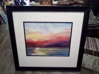 Framed Watercolor Called Sunset On The Ocean - Signed By Artist Jean Carrozza 2016 DC/CVBKB