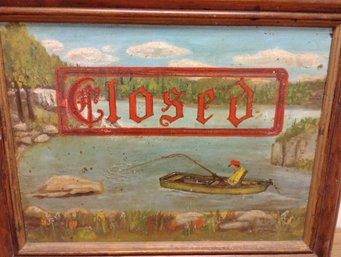 1967 Hand Painted CLOSED GONE FISHING Store Sign From Tackle And Bait Shop