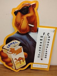 Camel Cigarettes Metal Die Cut Advertising Thermometer