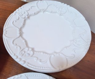 Set Of 10 Thick Ceramic Dishes With Intricate Borders