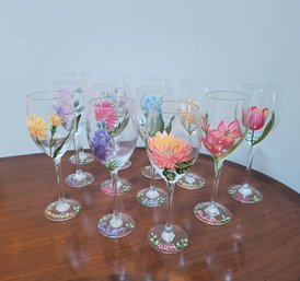 Unique Set Of 12 Hand-painted Wine Glasses