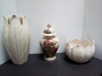 Lenox Vase, Lenox Bowl & Asian Inspired Unmarked Gilded Ceramic Lidded Ginger Jar    FL/E4