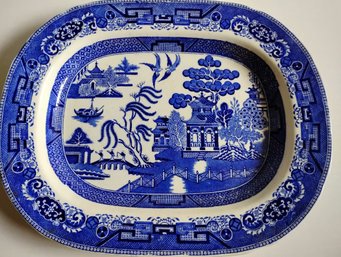 Large Victorian Blue Willow Transferware Platter - No Damage