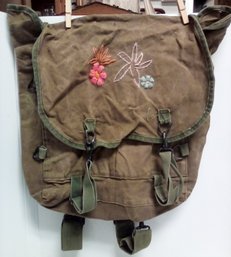 Vintage Hand Embroidered East Pack Canvas Backpack No. C 1005 With Cotton Webbing  LH/B1