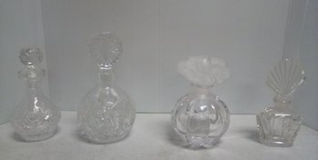 Four Attractive Crystal And/or Glass Perfume Bottles With Stoppers    FL/A2