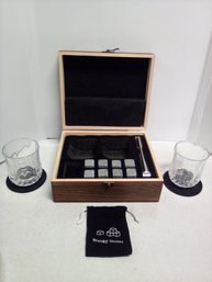 Sherwab Whiskey Wood Gift Box With 2 Glasses, 8 Chilling Stones, Velvet Storage Bag, Tongs & Coasters    LR/B1