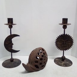 3 Metal Candle Holders - Sun, Moon & Snail       LR/E5