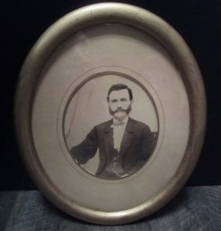 Antique Photo In Wood Frame With Mat - Background Story About This Great Grandfather On Back  LD/WAB