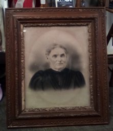 Vintage Ornately Veneered Wood Frame With Image Of Woman, Possibly Done In Pastel & Charcoal  LD/WAB