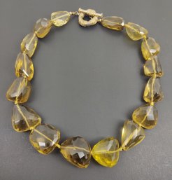 VINTAGE HEAVY FACETED NATURAL CITRINE STONES BEADED NECKLACE