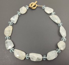 VINTAGE HEAVY FACETED NATURAL AQUAMARINE STONE BEADS NECKLACE