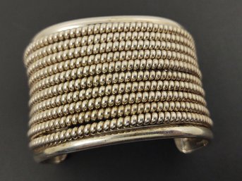 HEAVY VINTAGE NAVAJO PHILIP TSOSIE SR. STERLING SILVER COILED ROWS CUFF BRACELET