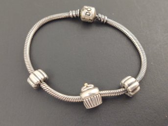 AUTHENTIC PANDORA STERLING SILVER CHARM BRACELET W/ SPACER BEADS AND CUPCAKE CHARM